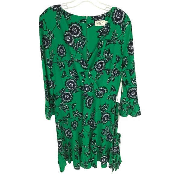 Eliza J Ruffle Faux Wrap Dress Green Blue Large Floral Print Bell Sleeves Spring - Picture 1 of 16